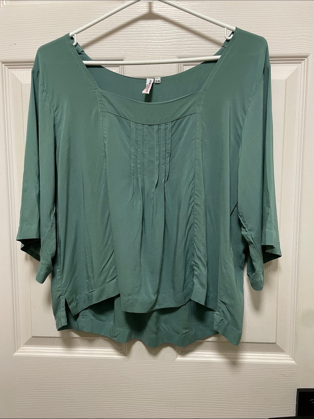 How Bazaar | Pintuck | Square-Neck | Boxy Top/Blouse | Rayon | Green | Size S/M
